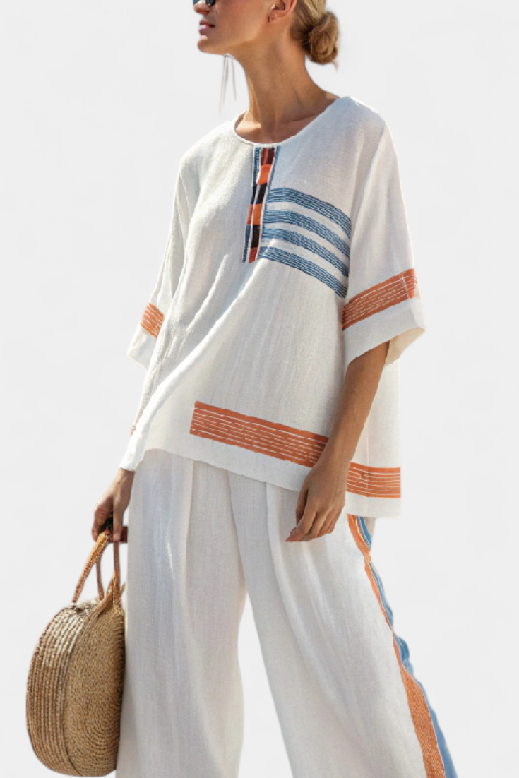 Women's Striped Two-Piece Set - Breezy Everyday Elegance