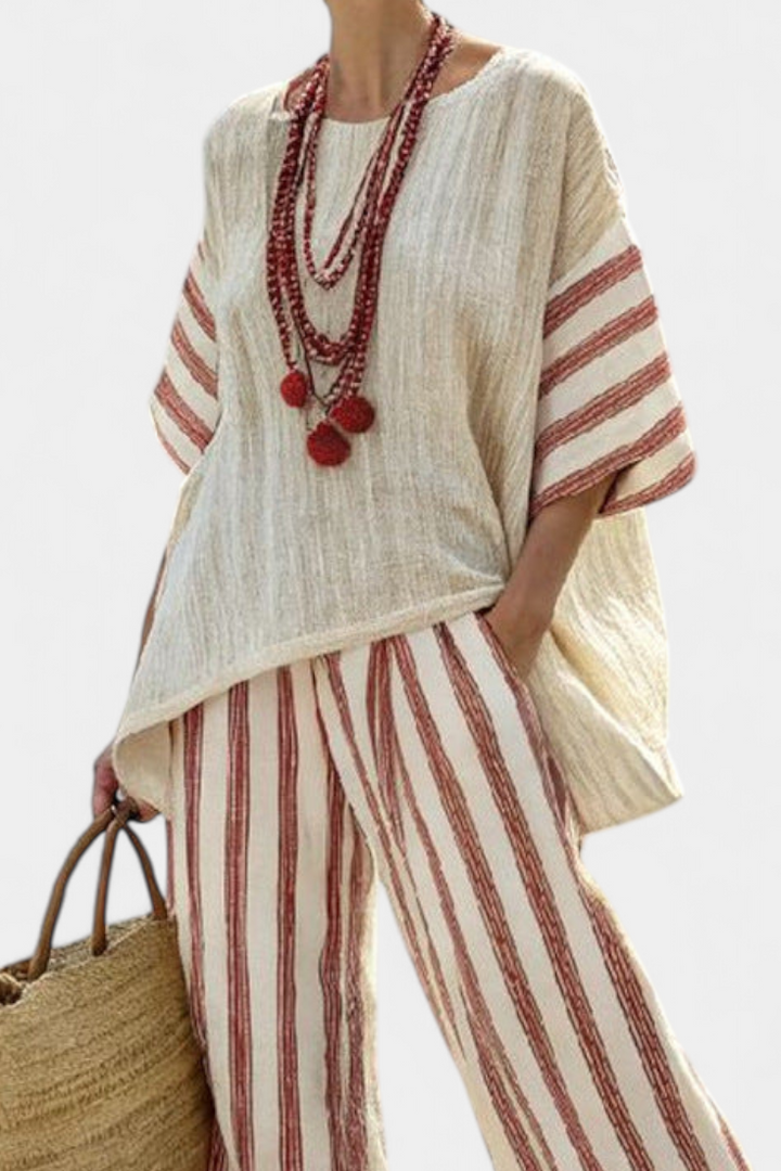 Women's Striped Top and Linen Pants Set - Breezy Summer Look