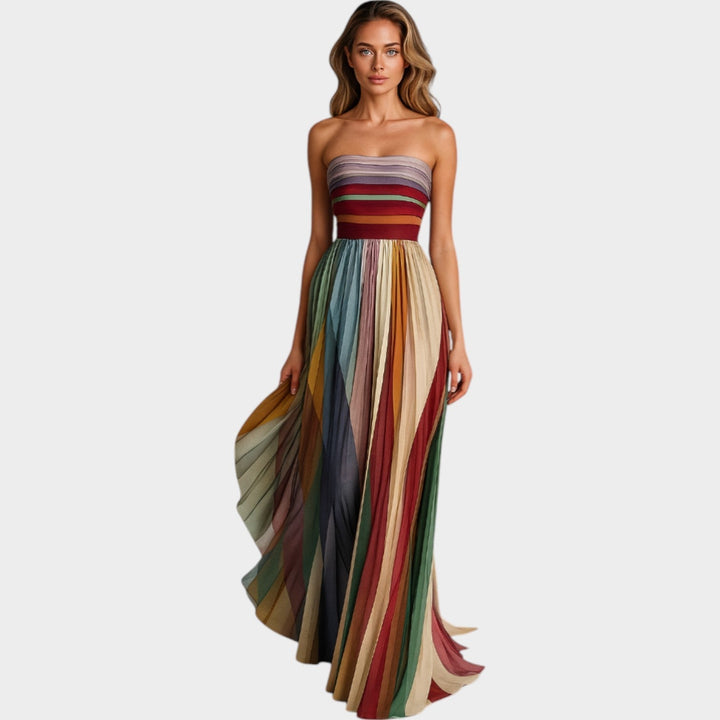 Women's Pleated Strapless Maxi Dress - For Summer Events & Evenings