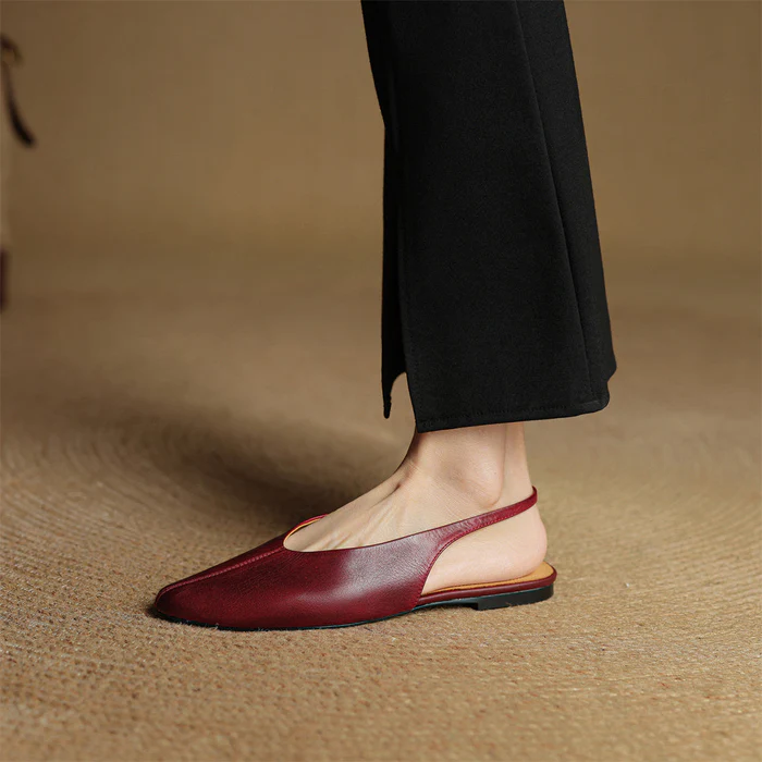 Women's Genuine Leather Flats - Chic Everyday Slingbacks