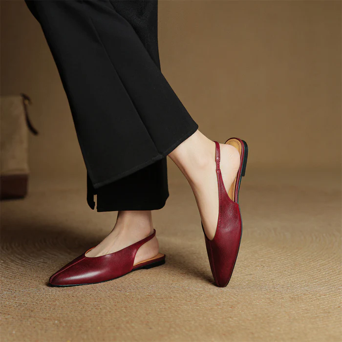 Women's Genuine Leather Flats - Chic Everyday Slingbacks