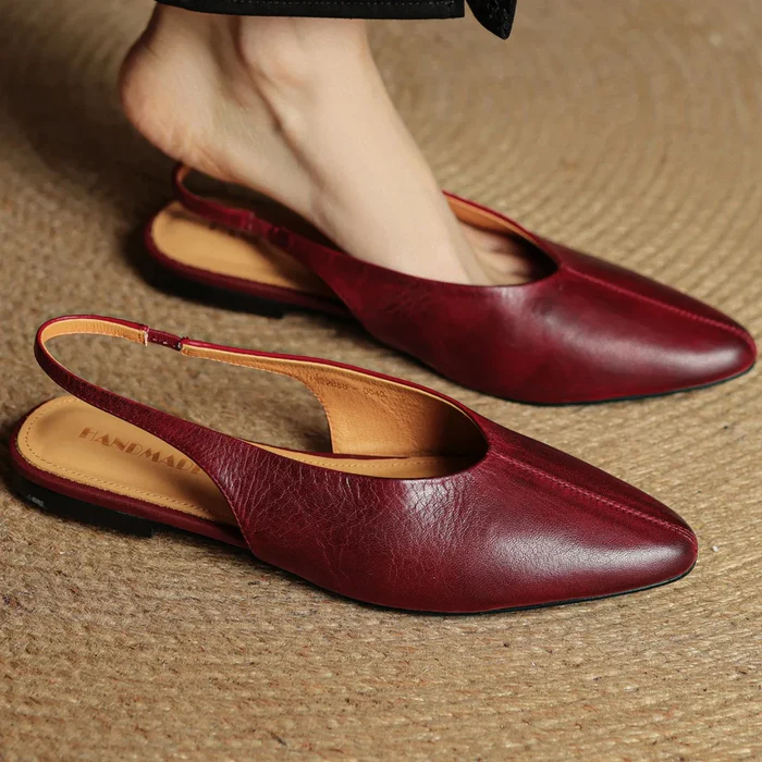 Women's Genuine Leather Flats - Chic Everyday Slingbacks