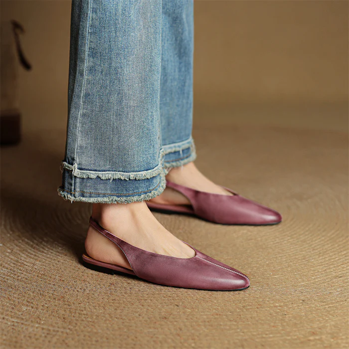 Women's Genuine Leather Flats - Chic Everyday Slingbacks