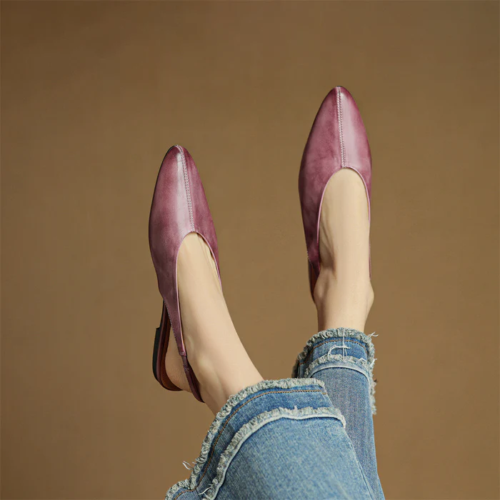 Women's Genuine Leather Flats - Chic Everyday Slingbacks