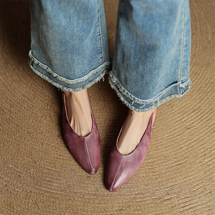 Women's Genuine Leather Flats - Chic Everyday Slingbacks