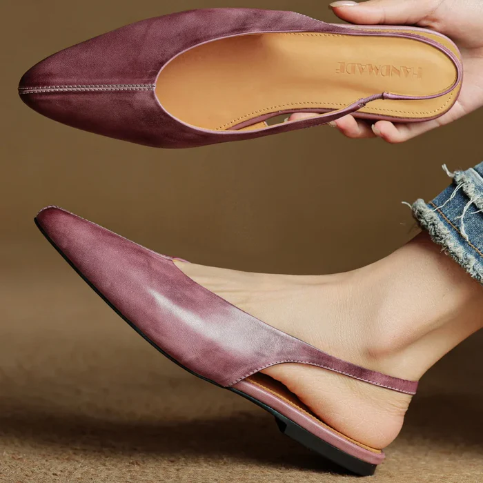 Women's Genuine Leather Flats - Chic Everyday Slingbacks