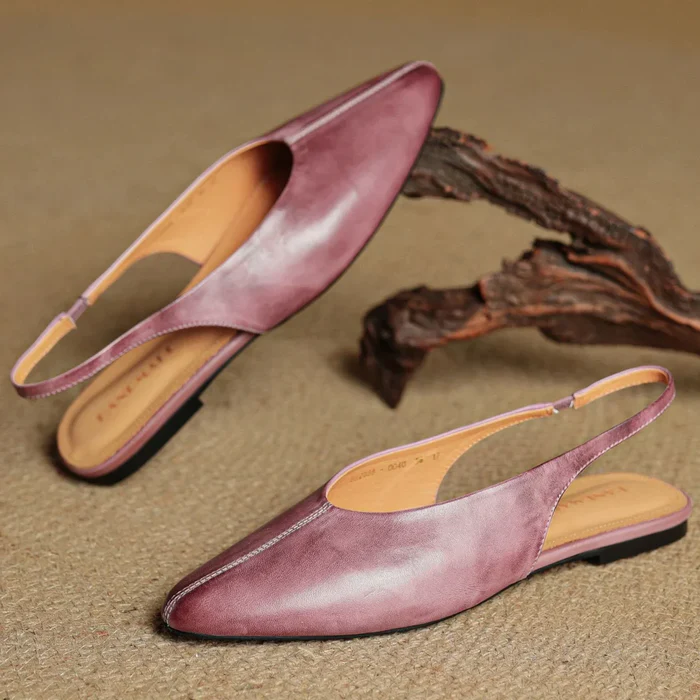 Women's Genuine Leather Flats - Chic Everyday Slingbacks