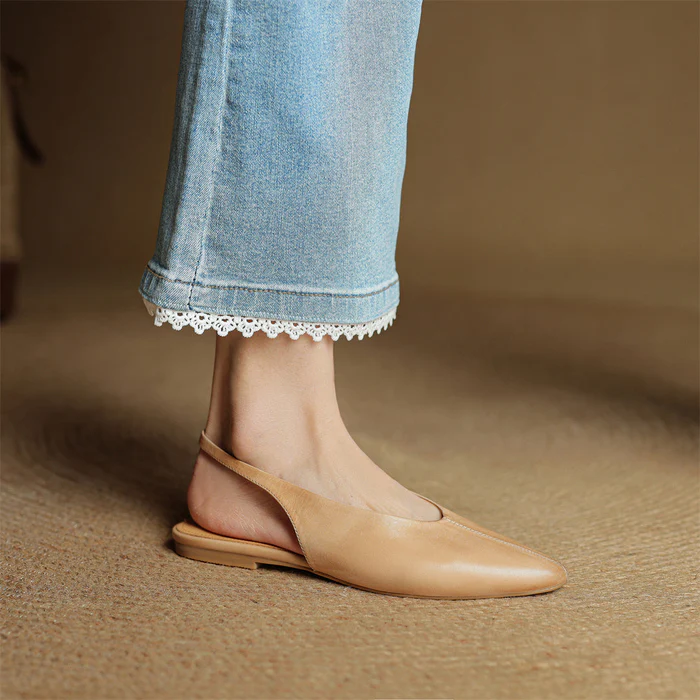 Women's Genuine Leather Flats - Chic Everyday Slingbacks
