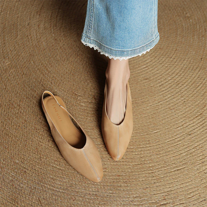 Women's Genuine Leather Flats - Chic Everyday Slingbacks
