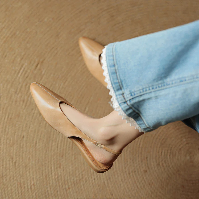 Women's Genuine Leather Flats - Chic Everyday Slingbacks