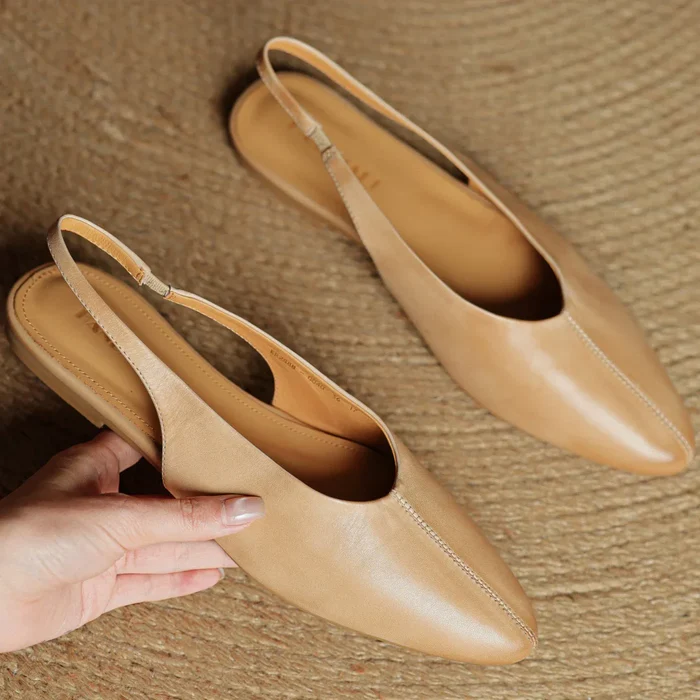 Women's Genuine Leather Flats - Chic Everyday Slingbacks