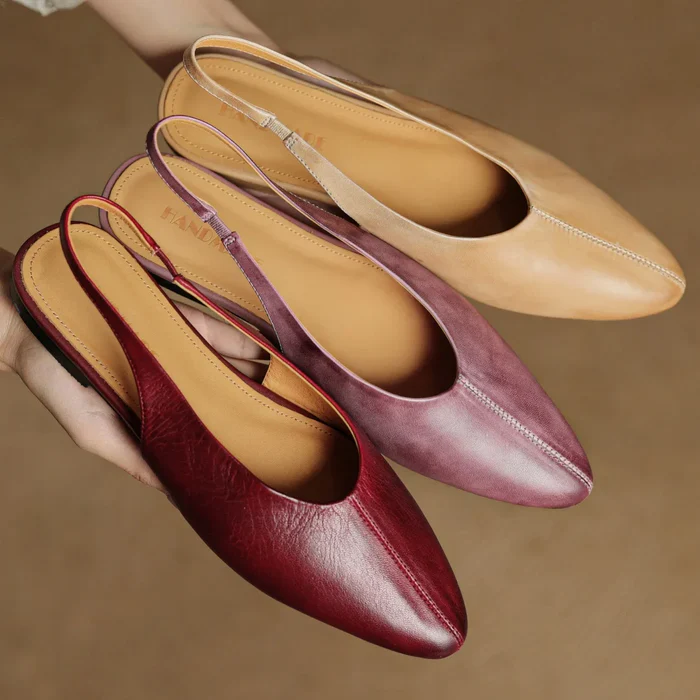 Women's Genuine Leather Flats - Chic Everyday Slingbacks