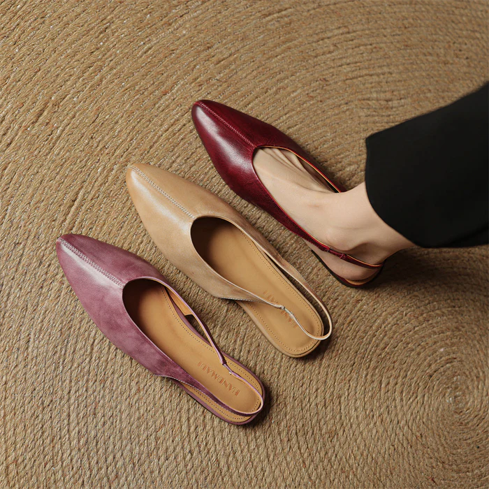 Women's Genuine Leather Flats - Chic Everyday Slingbacks