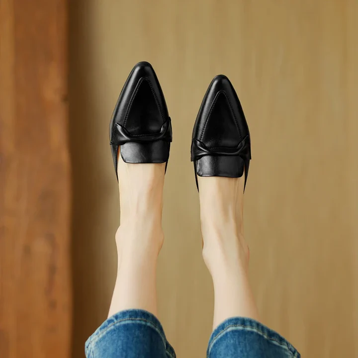 Women's Genuine Leather Mules - Elegant Mid-Heel with Bow Detail