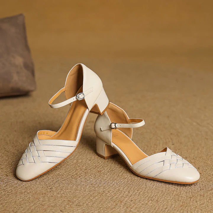 Women's Leather Block Heel Shoes - Everyday Elegance