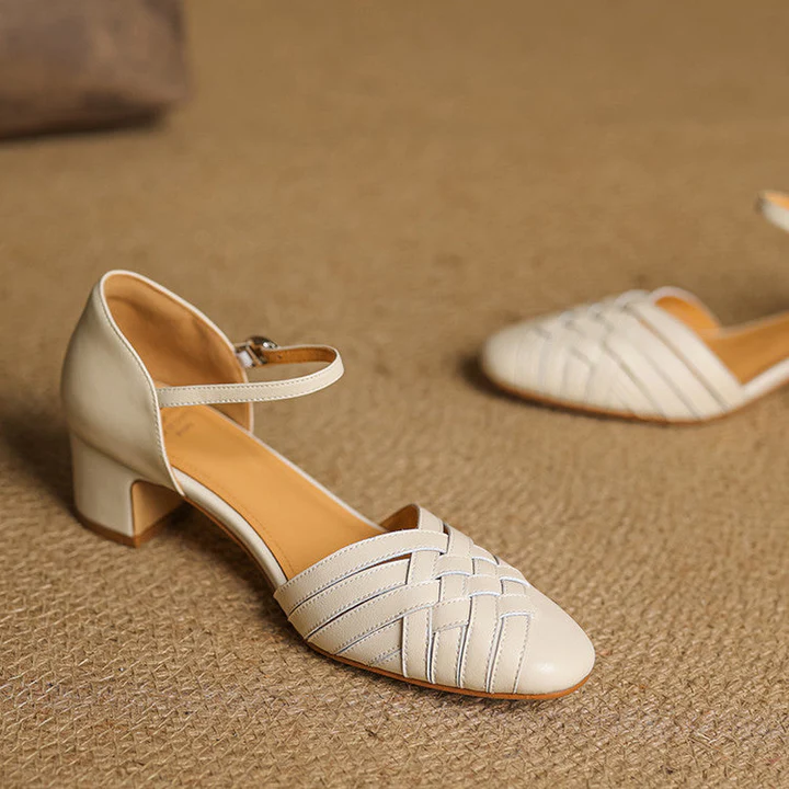 Women's Leather Block Heel Shoes - Everyday Elegance