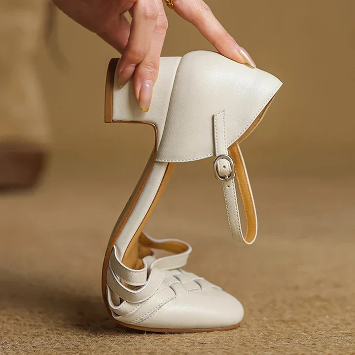 Women's Leather Block Heel Shoes - Everyday Elegance