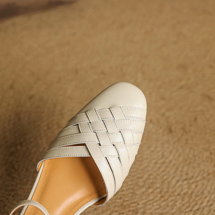 Women's Leather Block Heel Shoes - Everyday Elegance