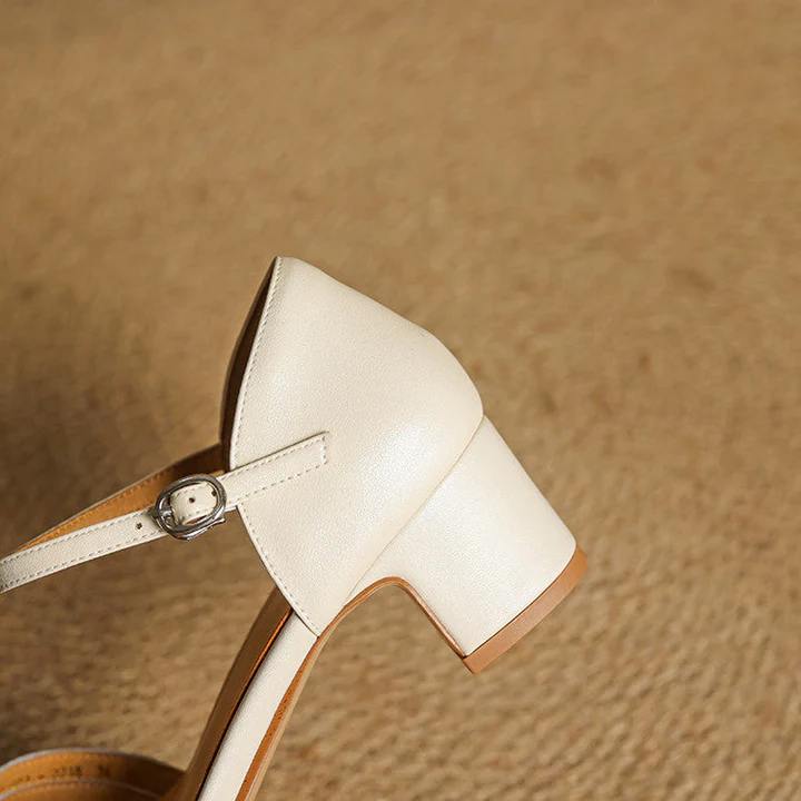 Women's Leather Block Heel Shoes - Everyday Elegance