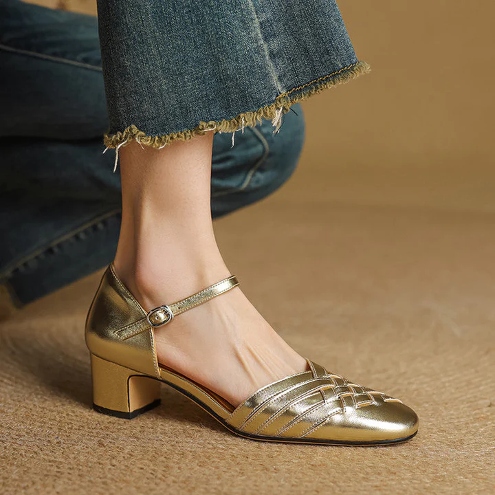Women's Leather Block Heel Shoes - Everyday Elegance