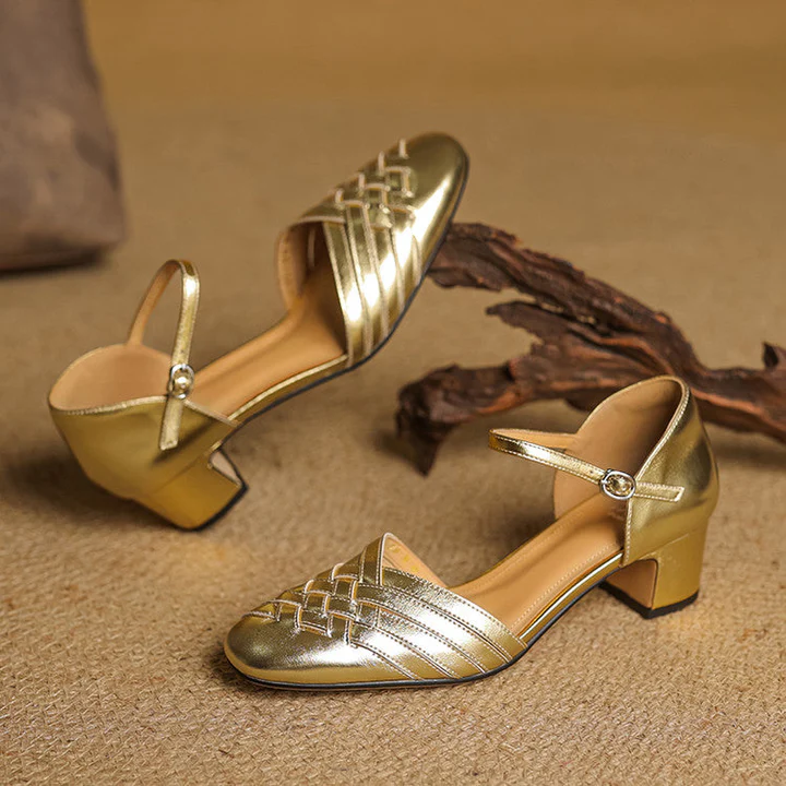 Women's Leather Block Heel Shoes - Everyday Elegance
