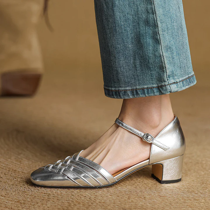 Women's Leather Block Heel Shoes - Everyday Elegance