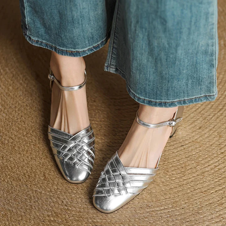 Women's Leather Block Heel Shoes - Everyday Elegance