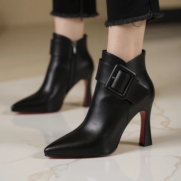 Women's Leather Heel Boots - Modern European Sophistication