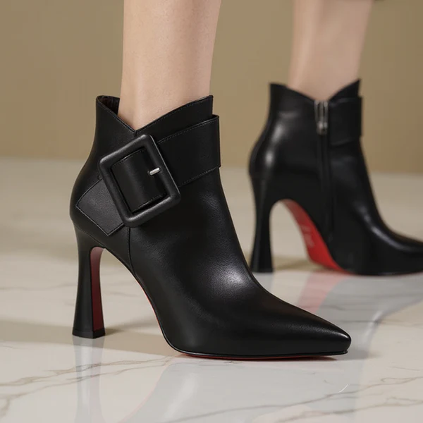Women's Leather Heel Boots - Modern European Sophistication