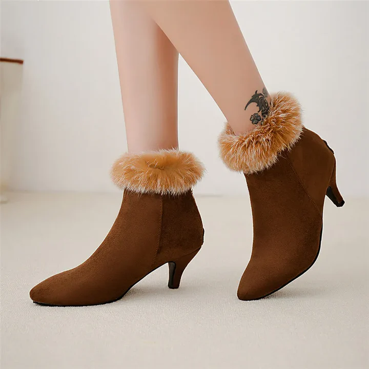 Women's Faux-Fur Trim Pointed Toe Boots - Winter Night-Out Style