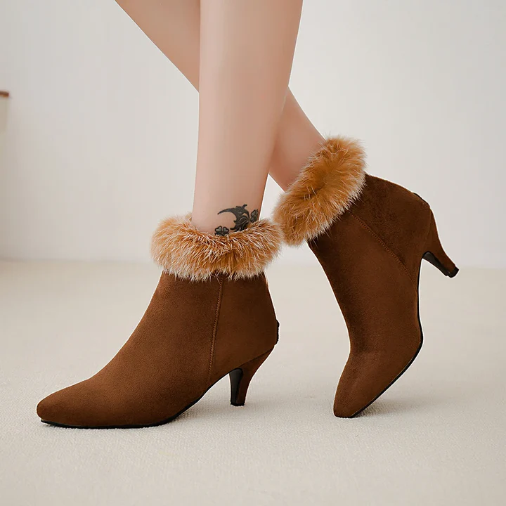 Women's Faux-Fur Trim Pointed Toe Boots - Winter Night-Out Style