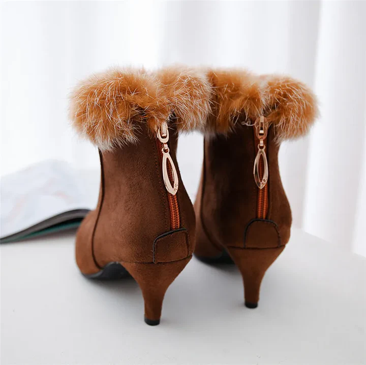 Women's Faux-Fur Trim Pointed Toe Boots - Winter Night-Out Style