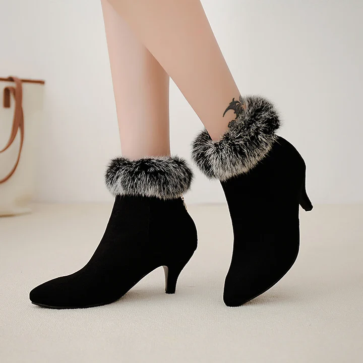 Women's Faux-Fur Trim Pointed Toe Boots - Winter Night-Out Style