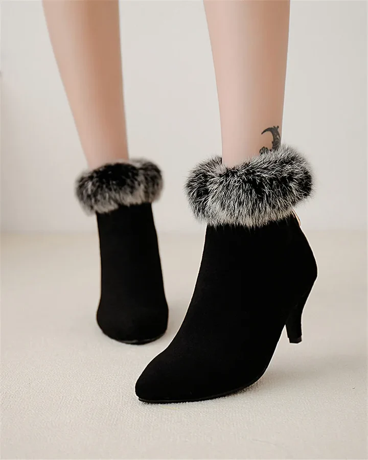 Women's Faux-Fur Trim Pointed Toe Boots - Winter Night-Out Style
