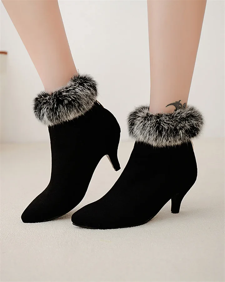 Women's Faux-Fur Trim Pointed Toe Boots - Winter Night-Out Style