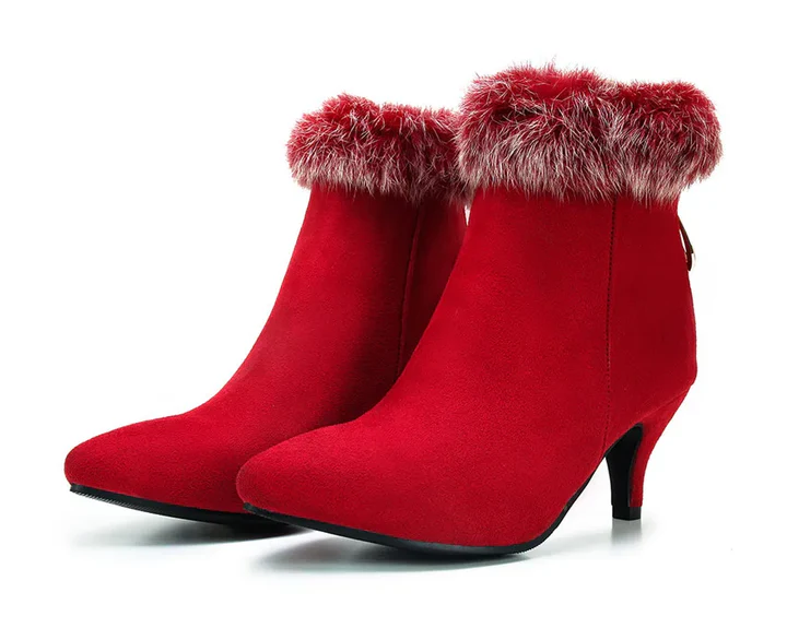 Women's Faux-Fur Trim Pointed Toe Boots - Winter Night-Out Style