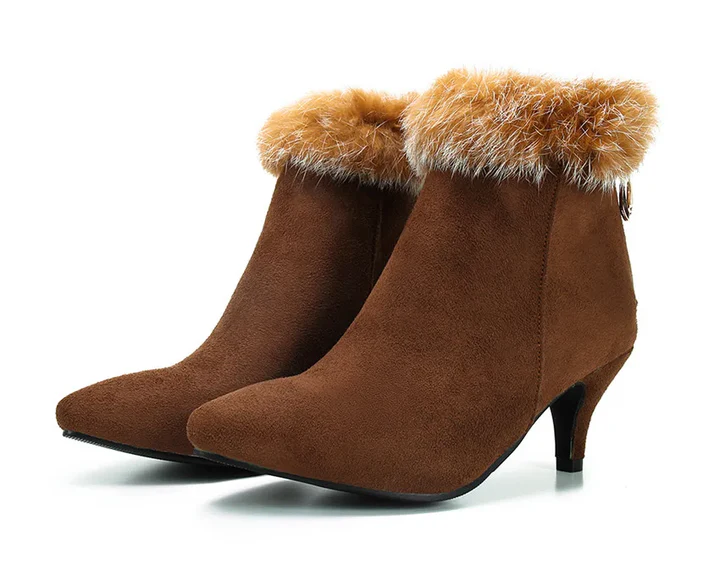 Women's Faux-Fur Trim Pointed Toe Boots - Winter Night-Out Style