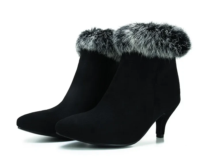 Women's Faux-Fur Trim Pointed Toe Boots - Winter Night-Out Style
