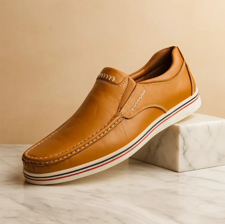 Women's Leather Loafers - Slip-On Comfort with Padded Insole