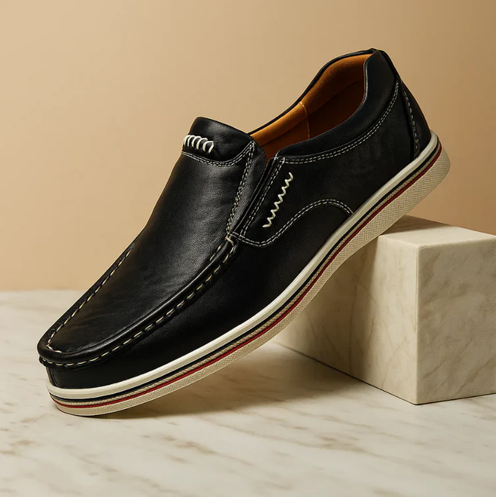 Women's Leather Loafers - Slip-On Comfort with Padded Insole