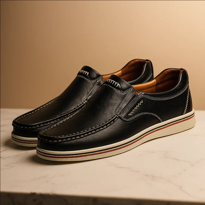 Women's Leather Loafers - Slip-On Comfort with Padded Insole