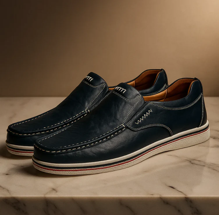 Women's Leather Loafers - Slip-On Comfort with Padded Insole