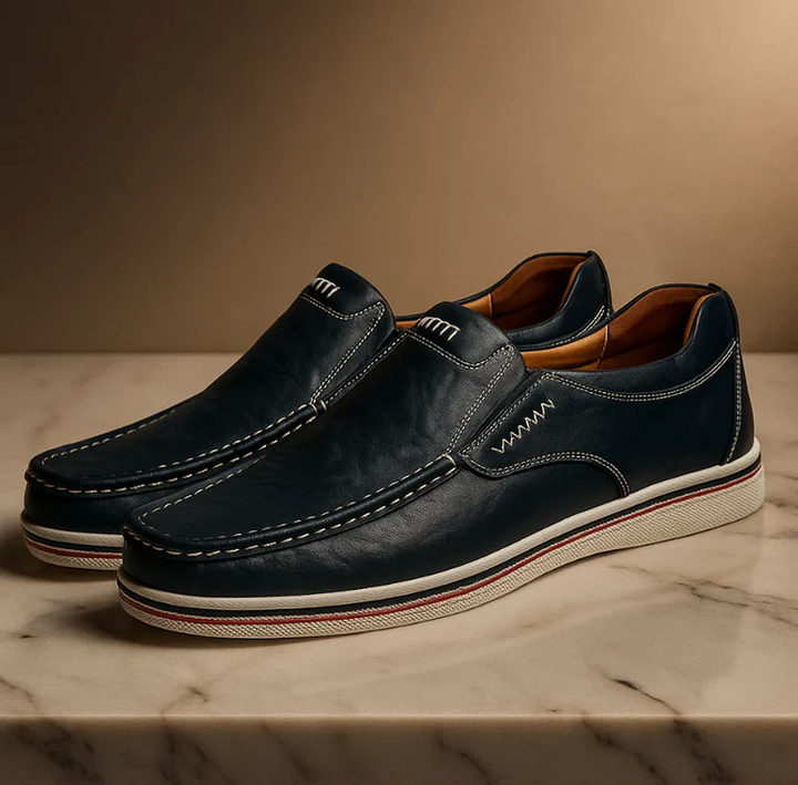 Women's Leather Loafers - Slip-On Comfort with Padded Insole