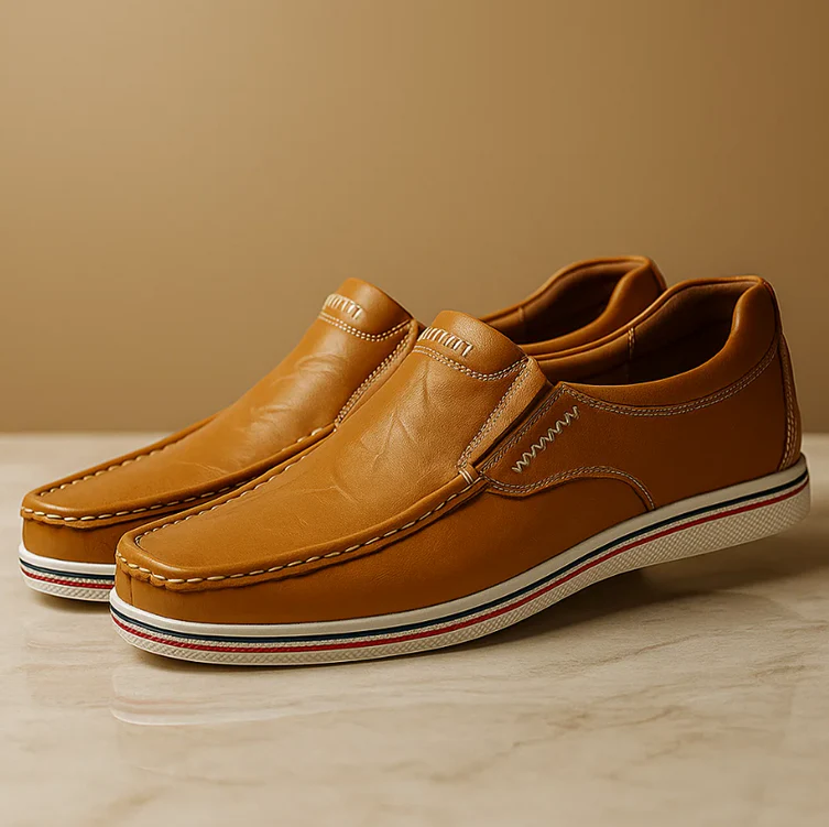 Women's Leather Loafers - Slip-On Comfort with Padded Insole