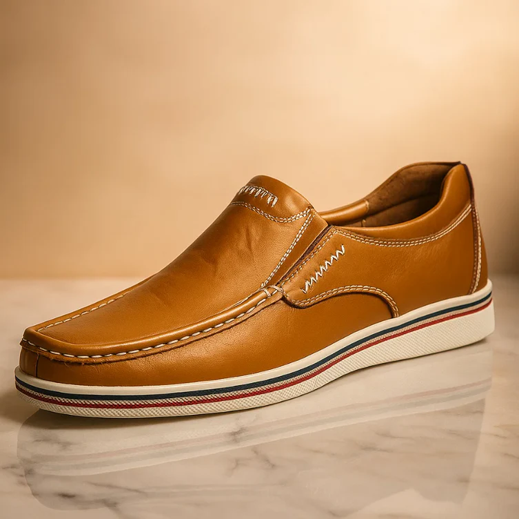 Women's Leather Loafers - Slip-On Comfort with Padded Insole