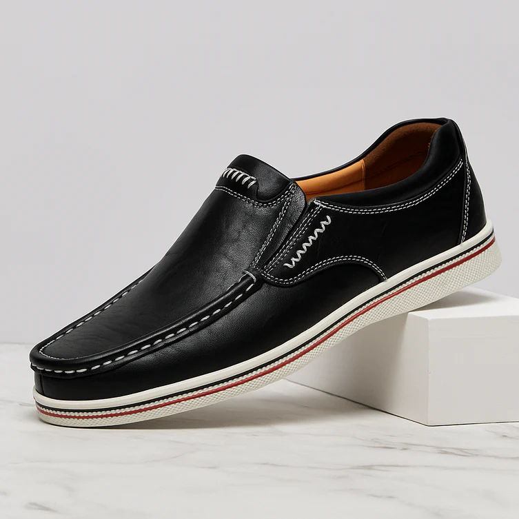 Women's Leather Loafers - Slip-On Comfort with Padded Insole