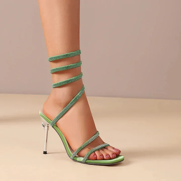 Women's Rhinestone Spiral Strap Stilettos - Night-Out Ready