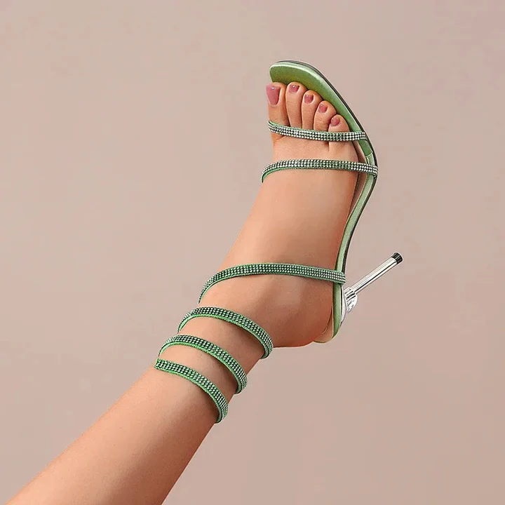 Women's Rhinestone Spiral Strap Stilettos - Night-Out Ready