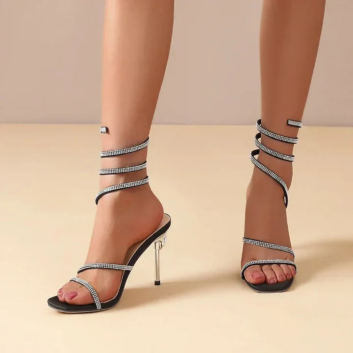 Women's Rhinestone Spiral Strap Stilettos - Night-Out Ready