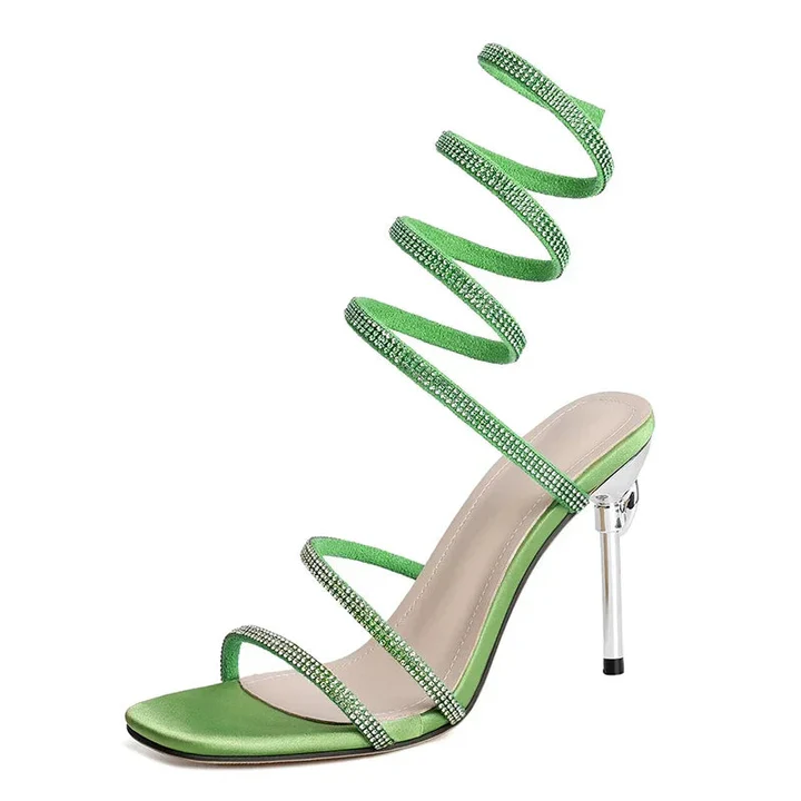 Women's Rhinestone Spiral Strap Stilettos - Night-Out Ready